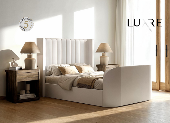 Astra Ottoman TV Bed in Cream Velvet with Dual USB Charging