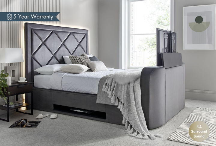 Stanford 4.1 Soundbar Grey Velvet Ottoman TV Bed - 20% OFF!