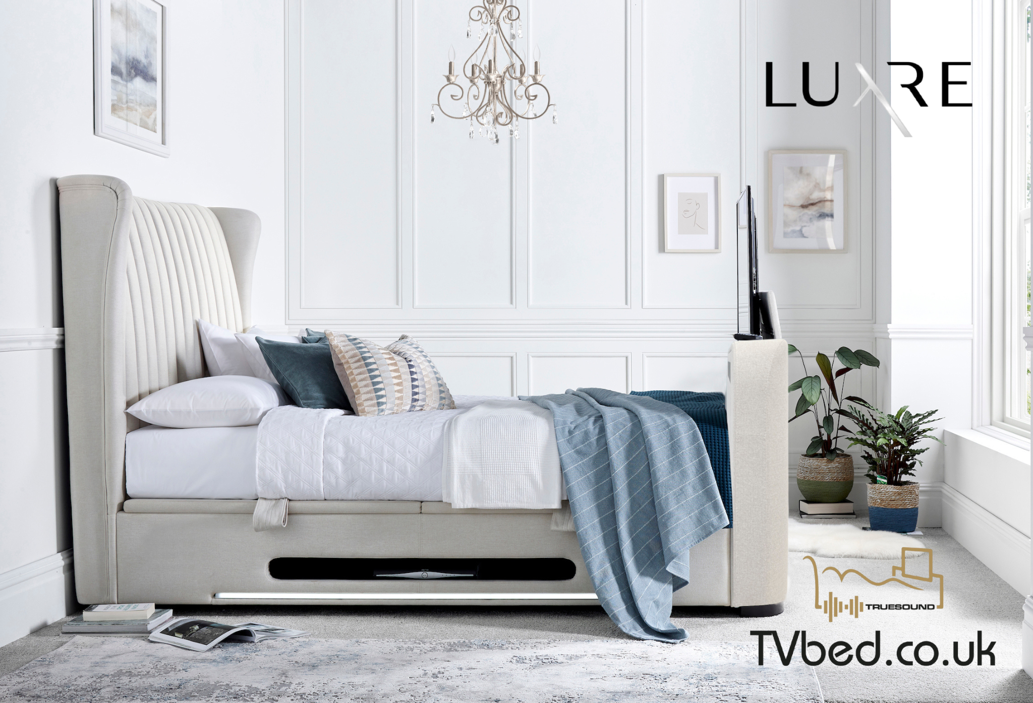 Vogue True Sound 5.1 Ottoman TV Bed in Light Stone