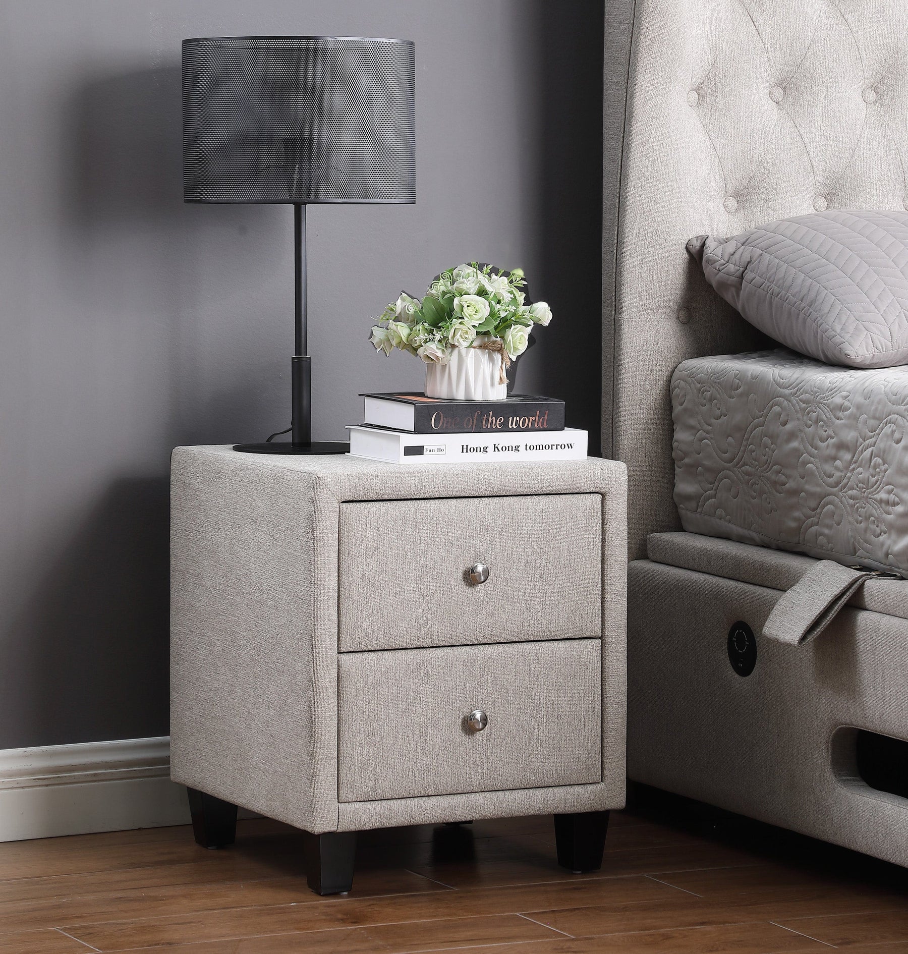 Two Drawer Cobble Stone Bed Side Unit with Feet with £50.00 OFF! TV Bed