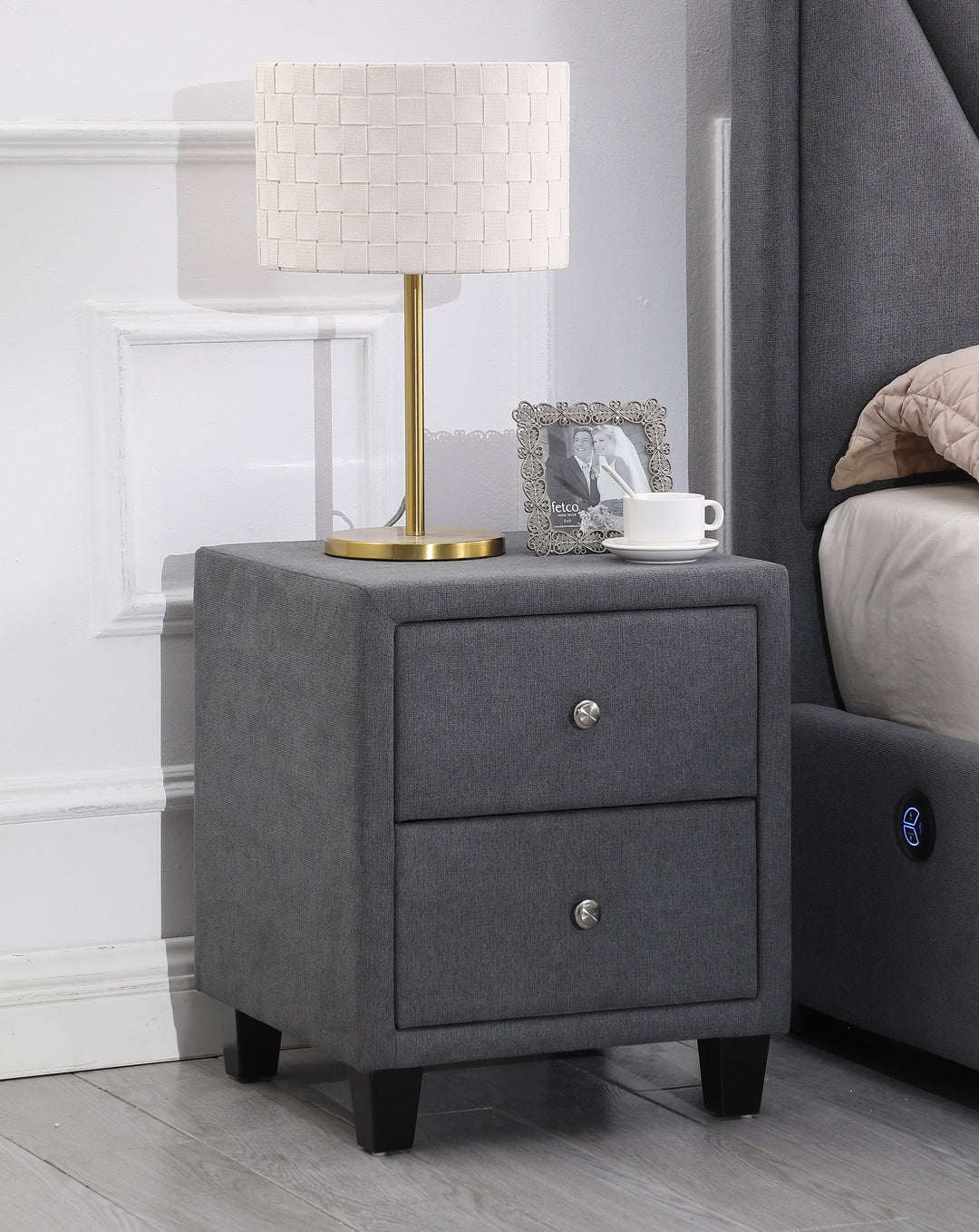 2 Drawer Slate Grey Bed Side Unit with Feet