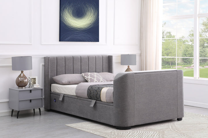 Atom Ottoman Storage TV Bed in Grey with USB Charging