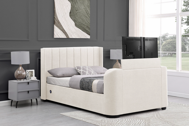 Atom II TV Bed in Natural Cream with USB Charging (non ottoman)