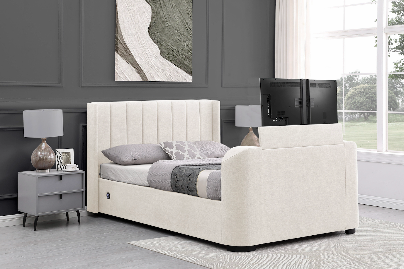 Atom II TV Bed Natural Cream Cheapest TV Bed FREE Delivery