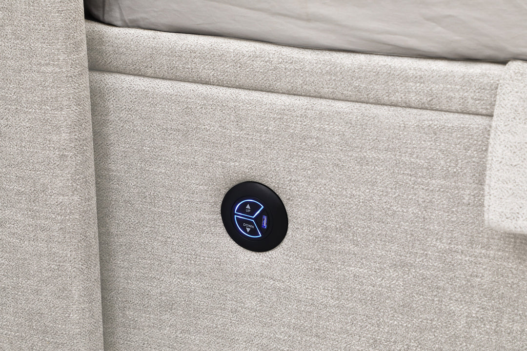 Atom Ottoman Storage TV Bed in Stone Fabric with USB Charging