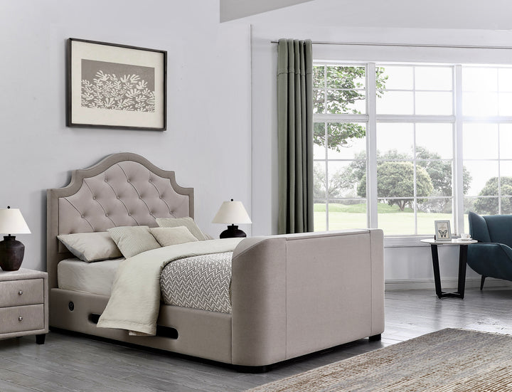 Orion Ottoman TV Bed with USB Charging in Cappuccino Fabric with 30% OFF! (Discount Already Applied)