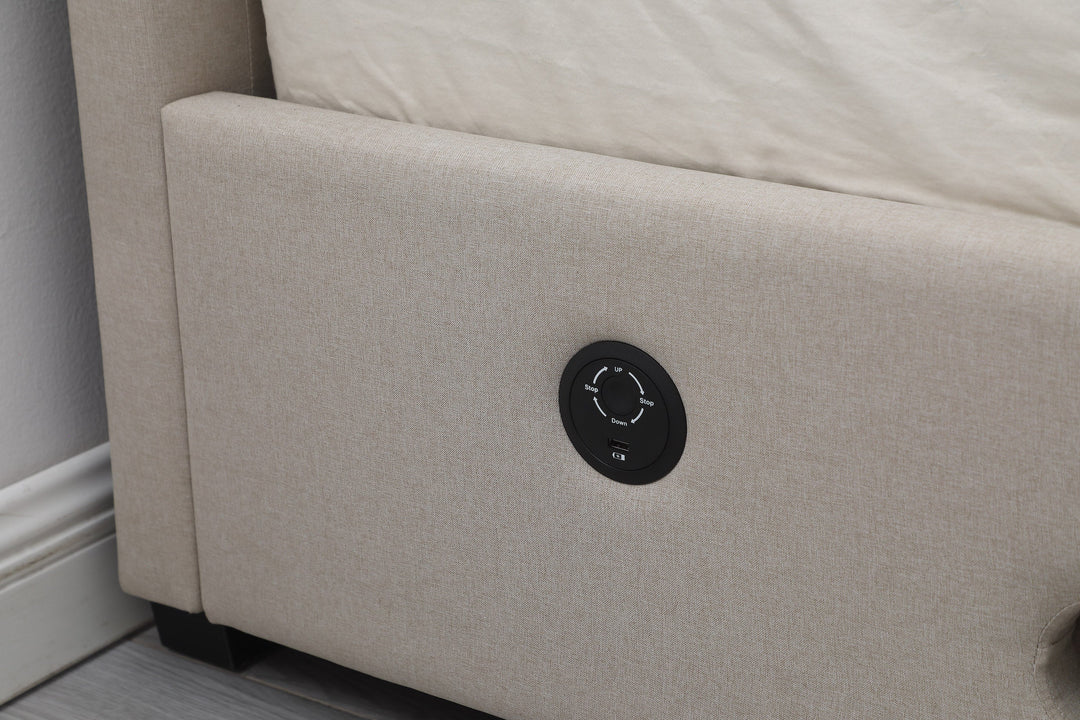 EX DISPLAY Orion Ottoman TV Bed with USB Charging in Cappuccino Fabric