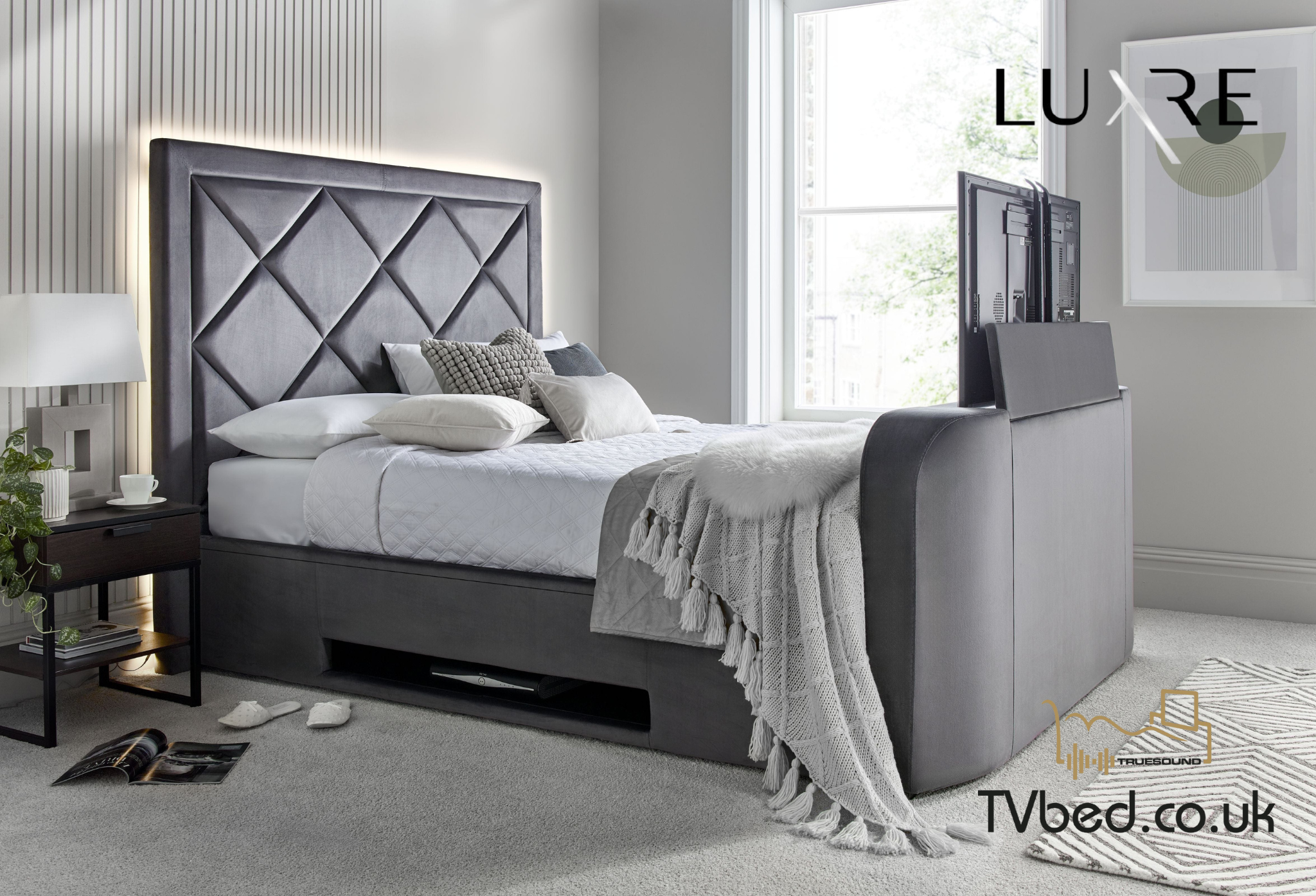 Stanford True Sound 5.1 Grey Velvet Ottoman TV Bed