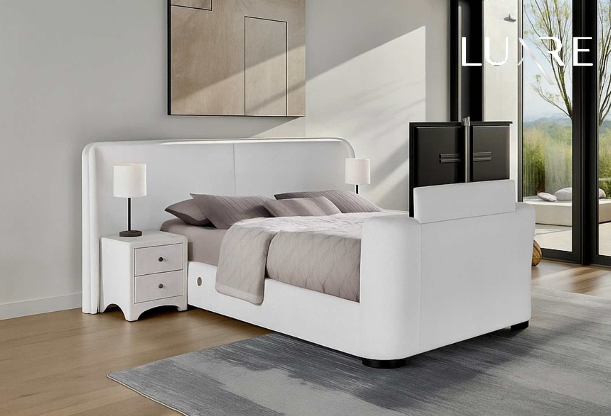 Condor Ottoman TV Bed with 2 Side Units Luxury Cream