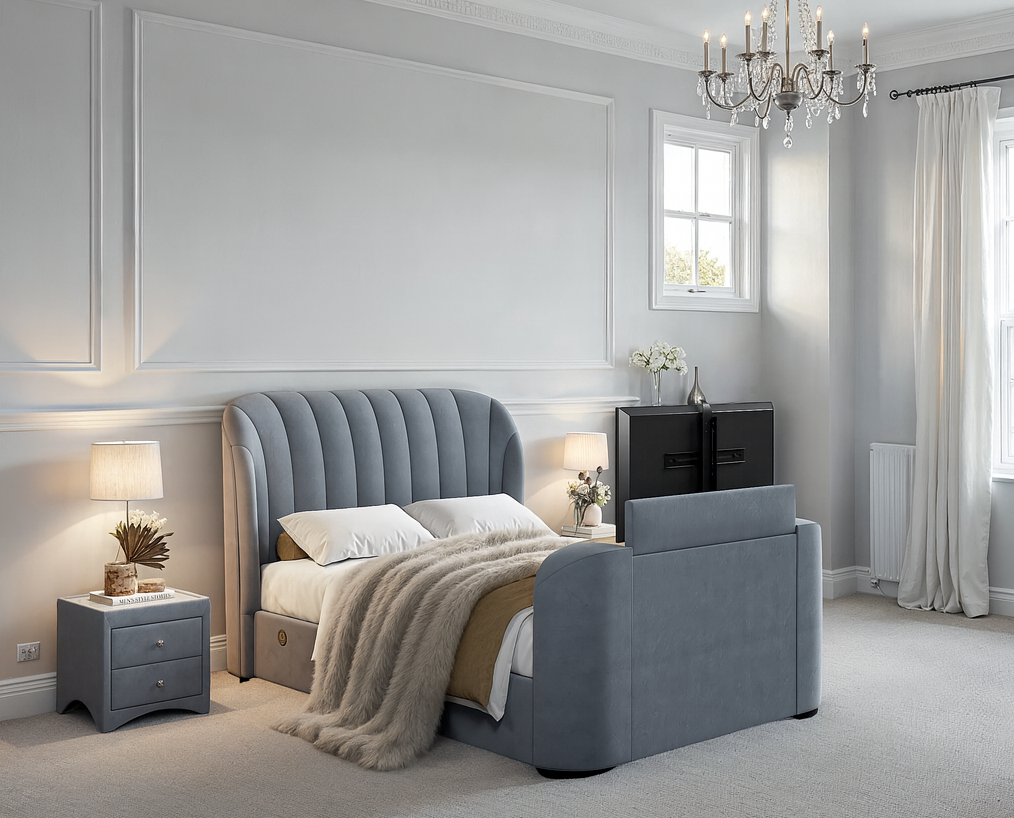 Aria Grey Velvet Ottoman TV Bed