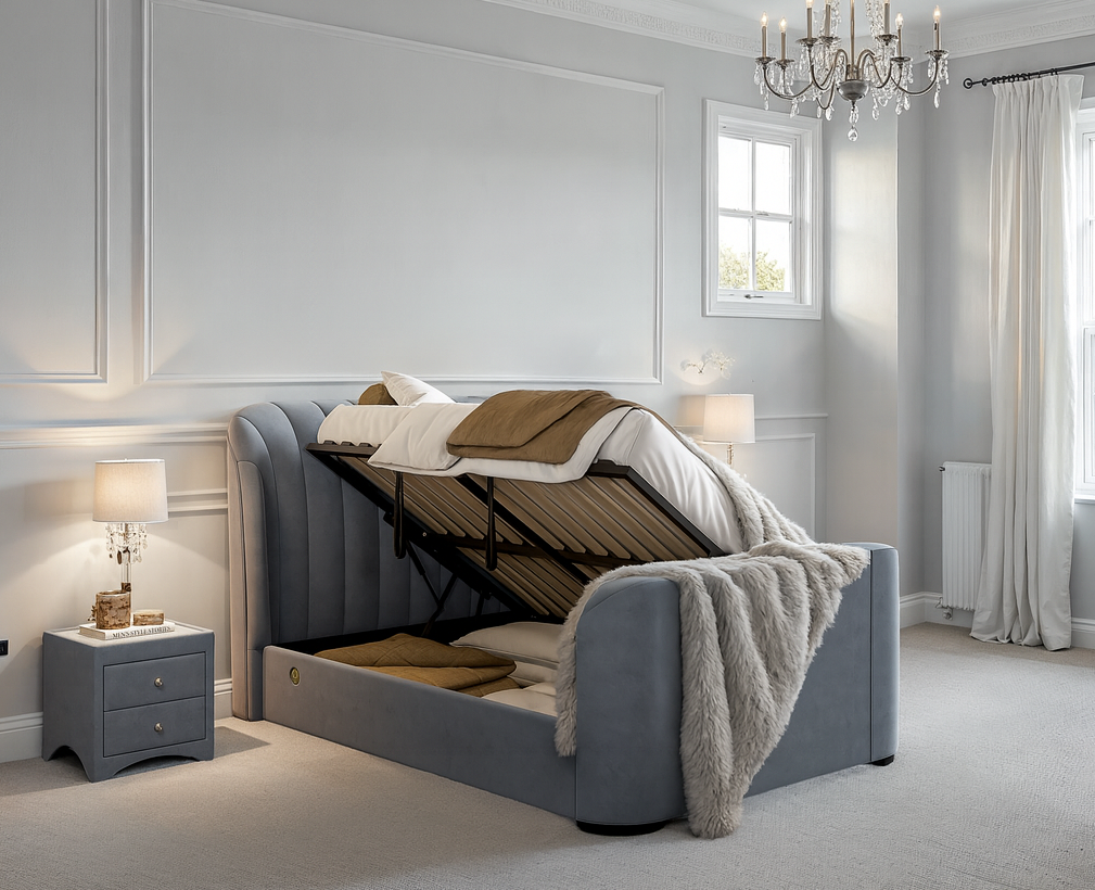 Aria Grey Velvet Ottoman TV Bed