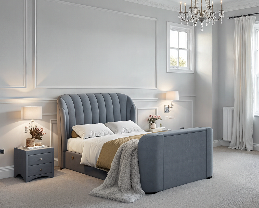 Aria Grey Velvet Ottoman TV Bed