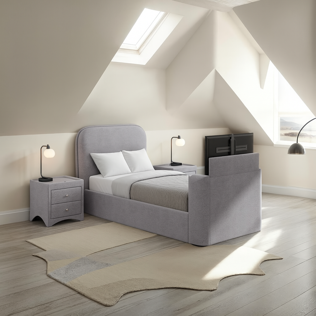 Arla Ottoman Single Storage TV Bed in Luxury Grey