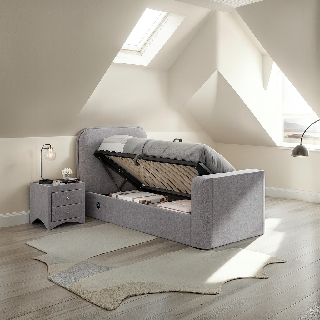 Arla Ottoman Single Storage TV Bed in Luxury Grey