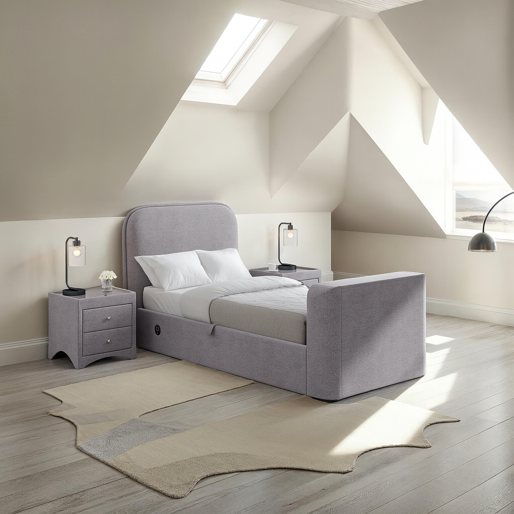 Arla Ottoman Single Storage TV Bed in Luxury Grey
