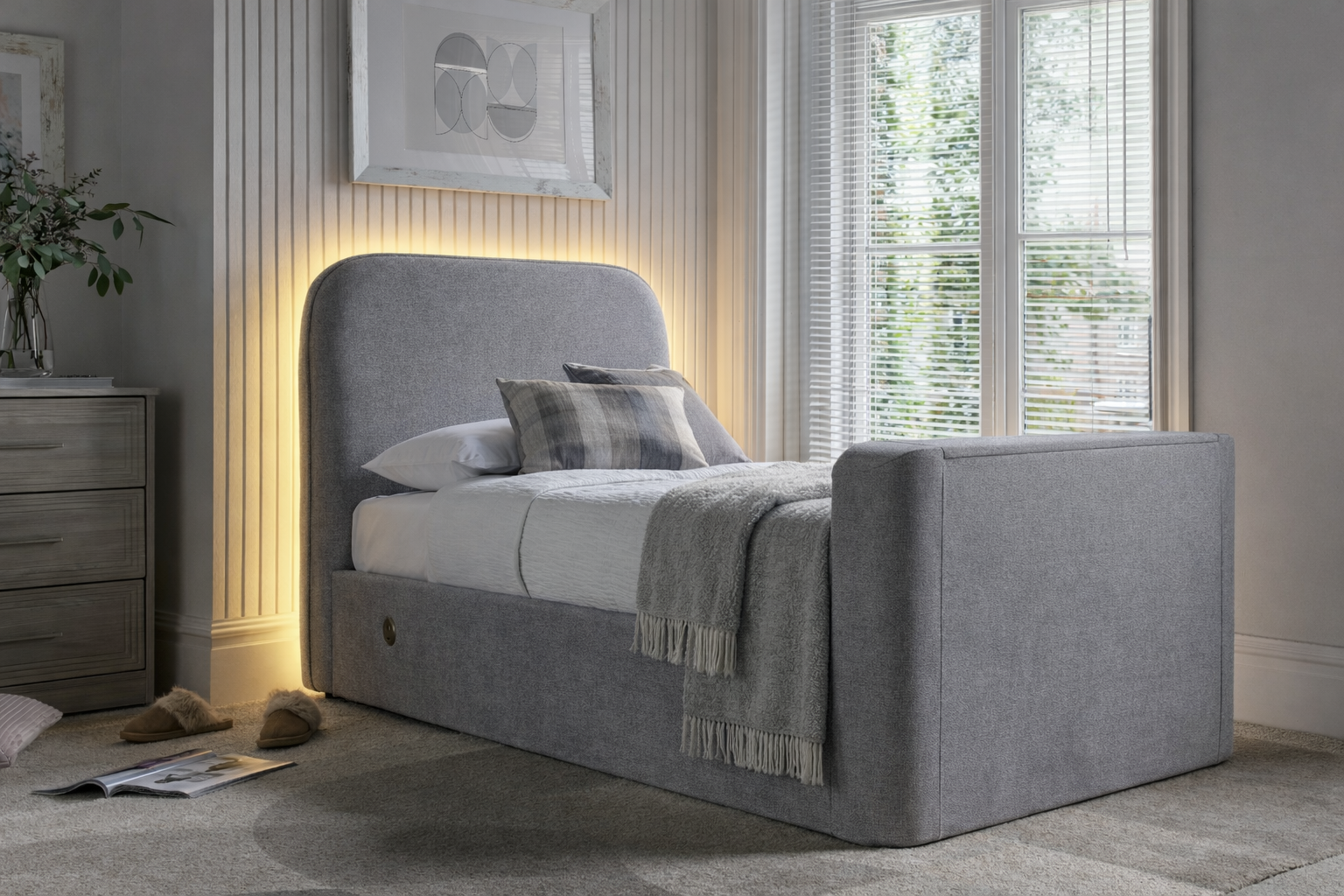 Arla Ottoman Single Storage TV Bed in Luxury Grey