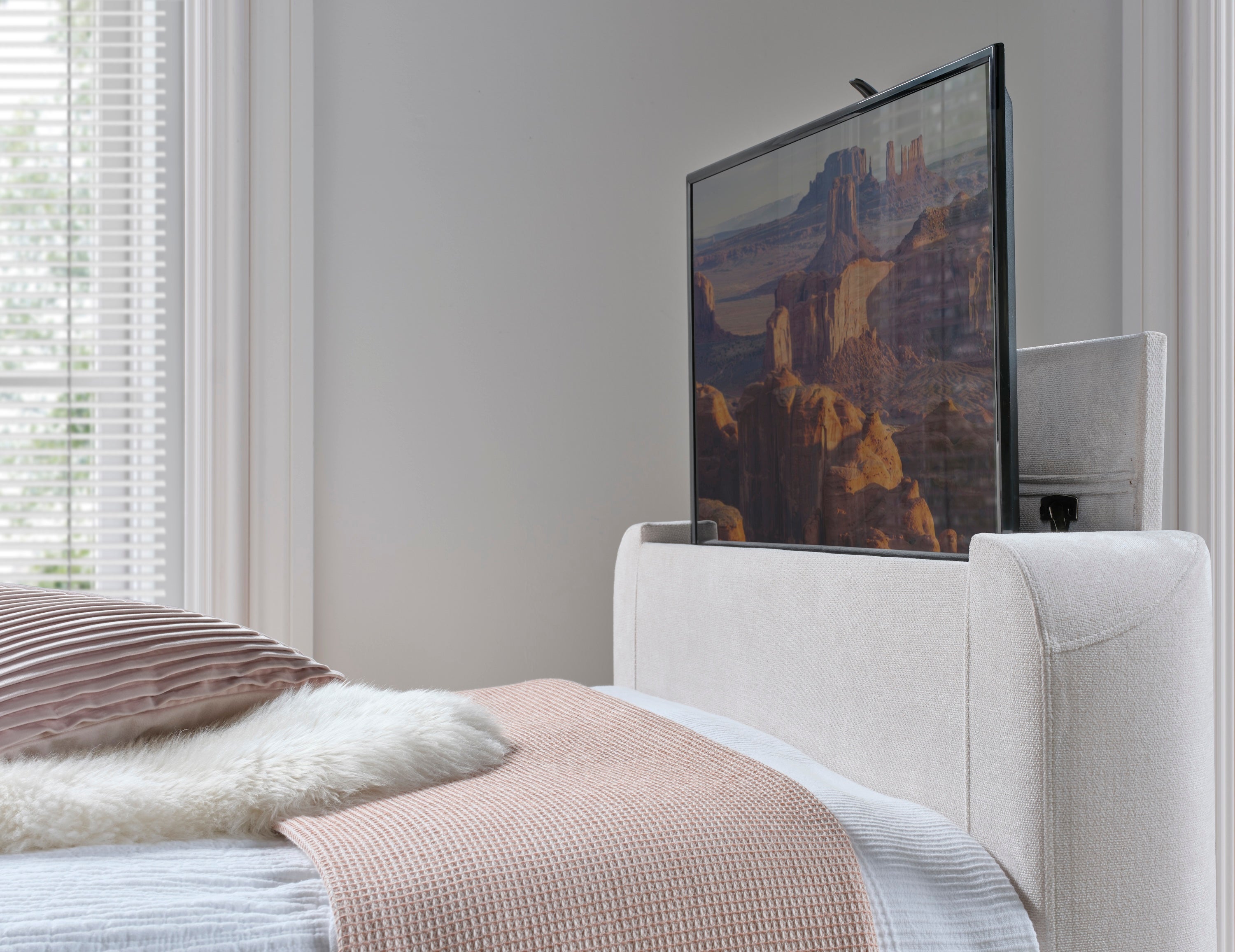 Arla Ottoman Single TV Bed in Luxury Cream