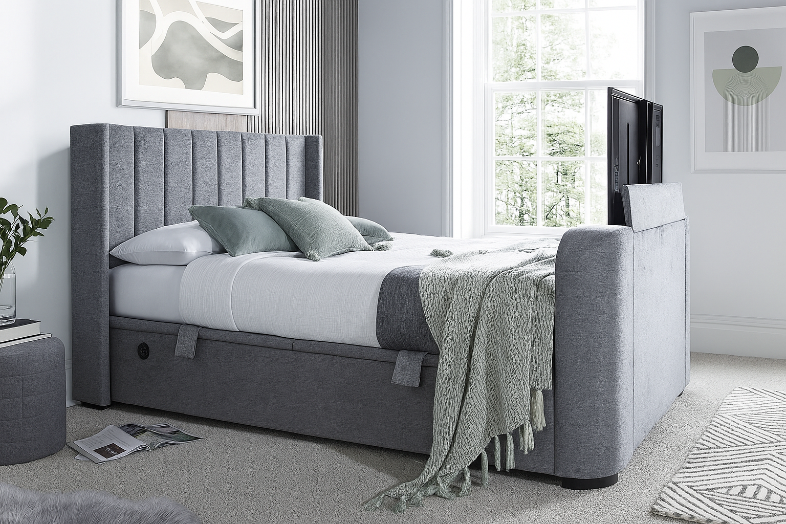 Atom II Ottoman Storage TV Bed in Grey