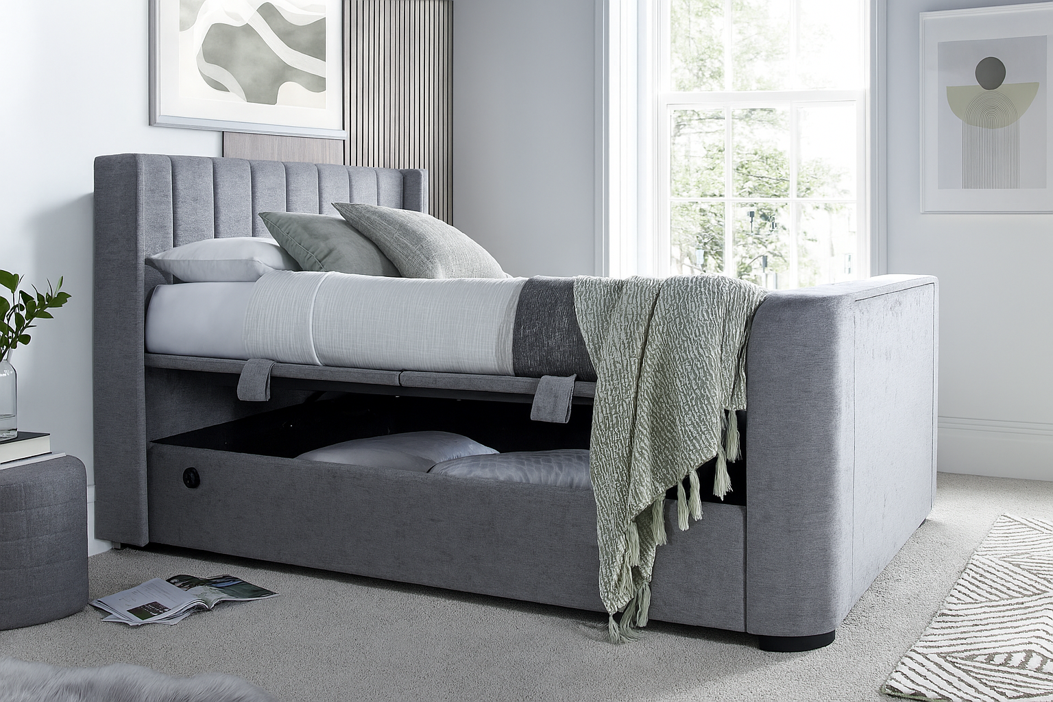 Atom II Ottoman Storage TV Bed in Grey