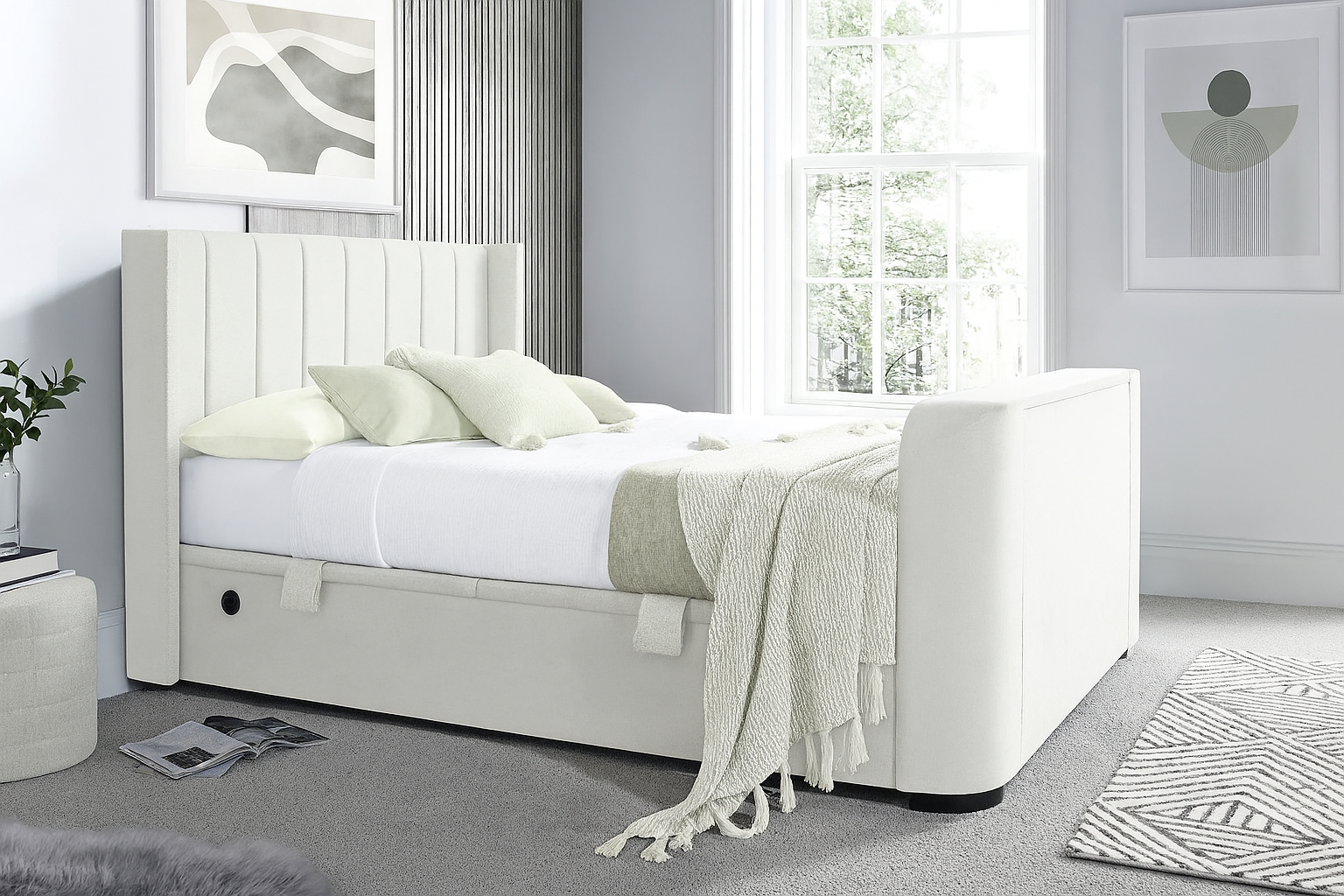 Atom II Ottoman TV Bed in Luxury Cream