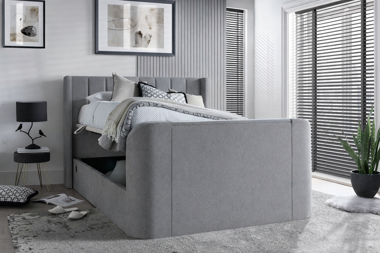Atom II Ottoman Storage TV Bed in Luxury Grey