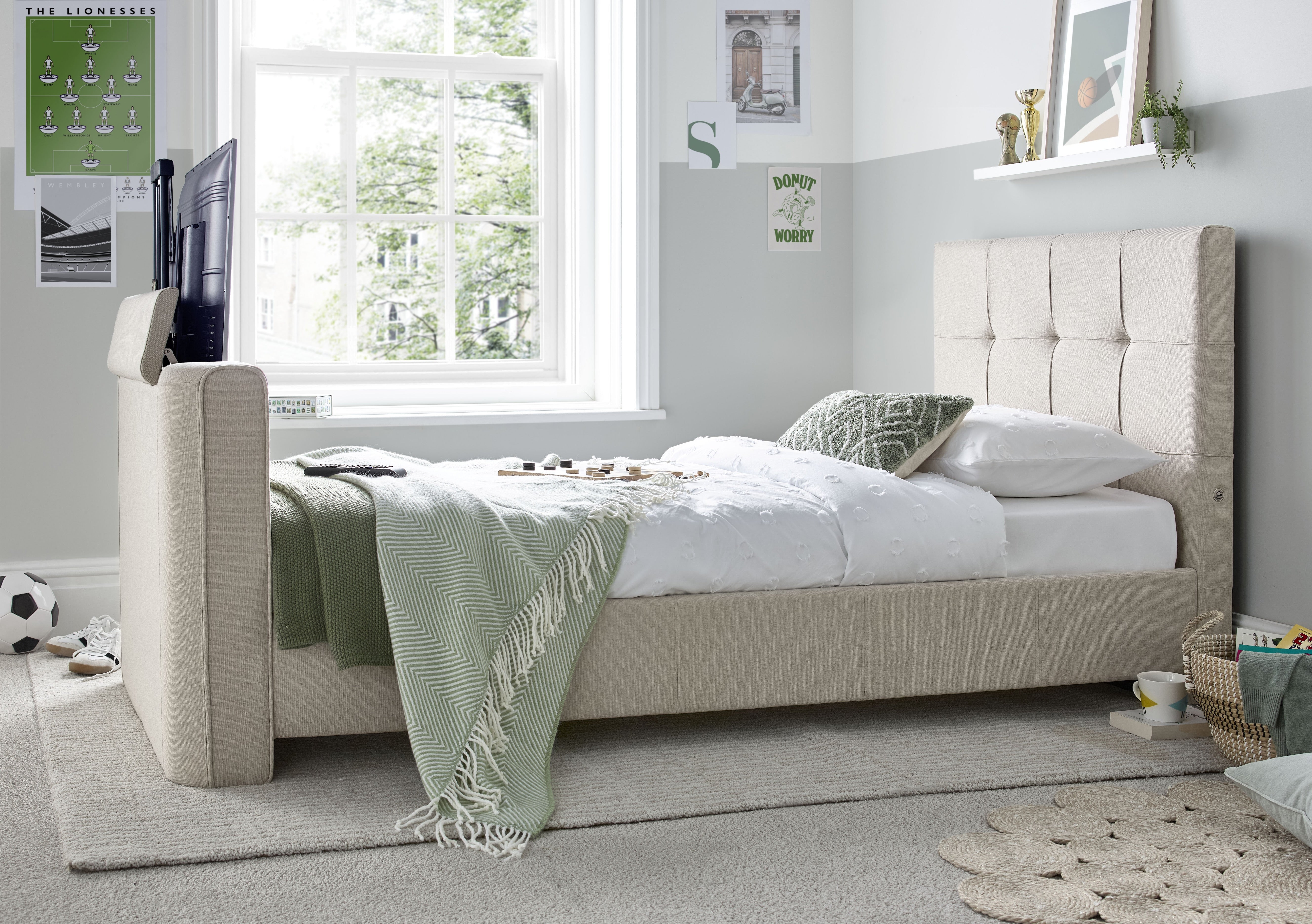Alpha Manual Single TV Bed In Light Stone