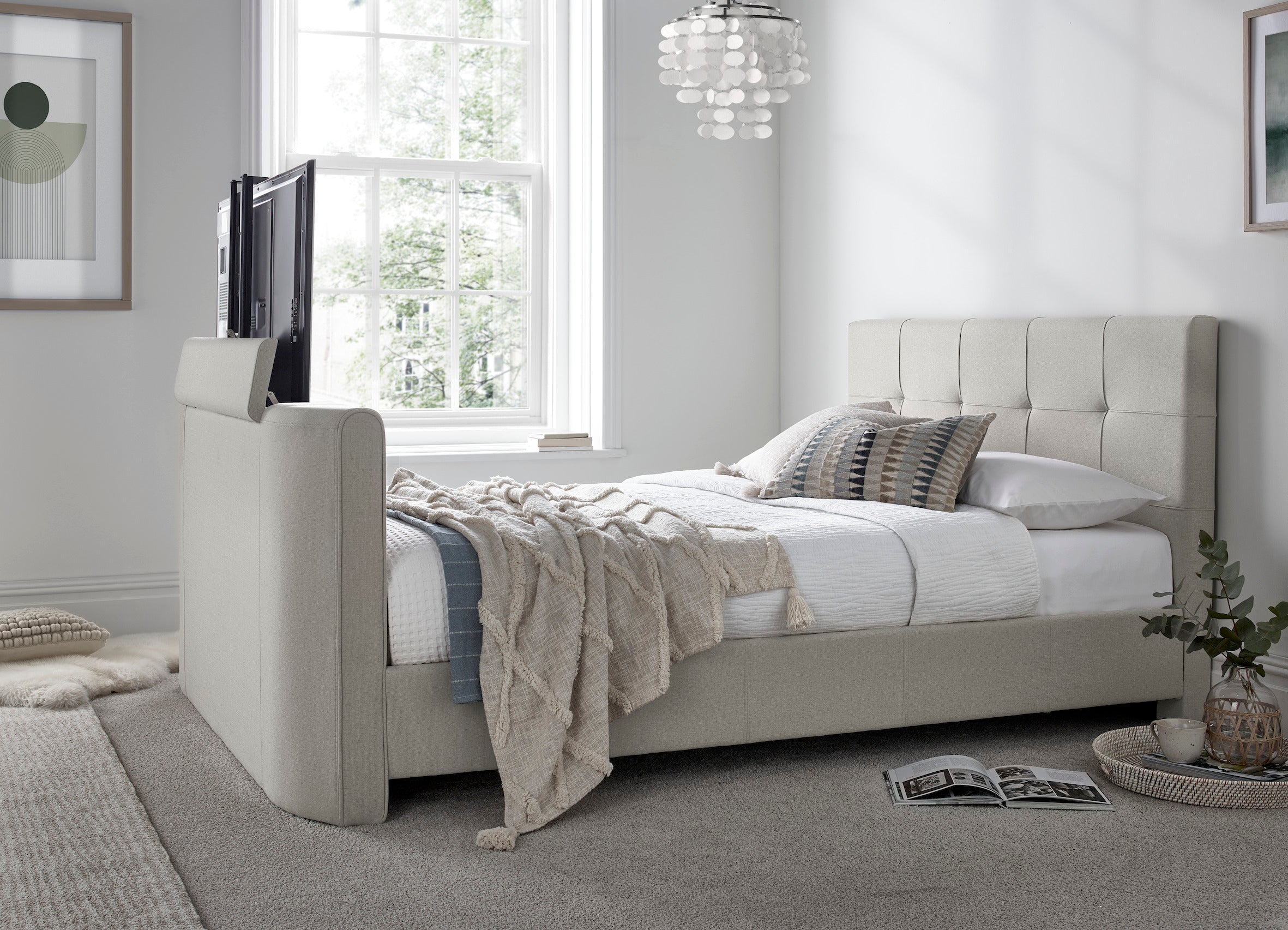 Alpha Manual TV Bed In Light Stone