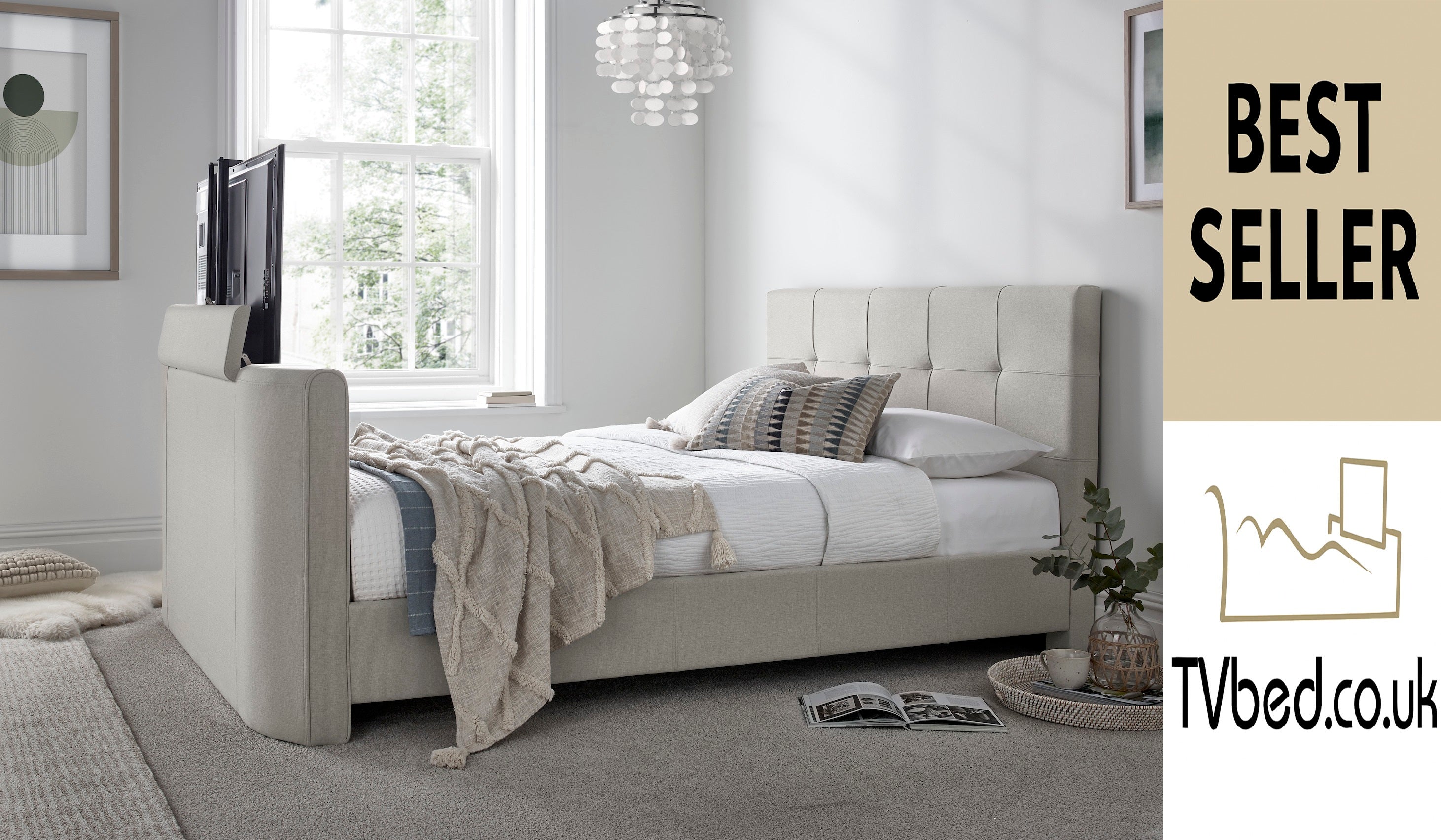 Alpha Manual TV Bed In Light Stone