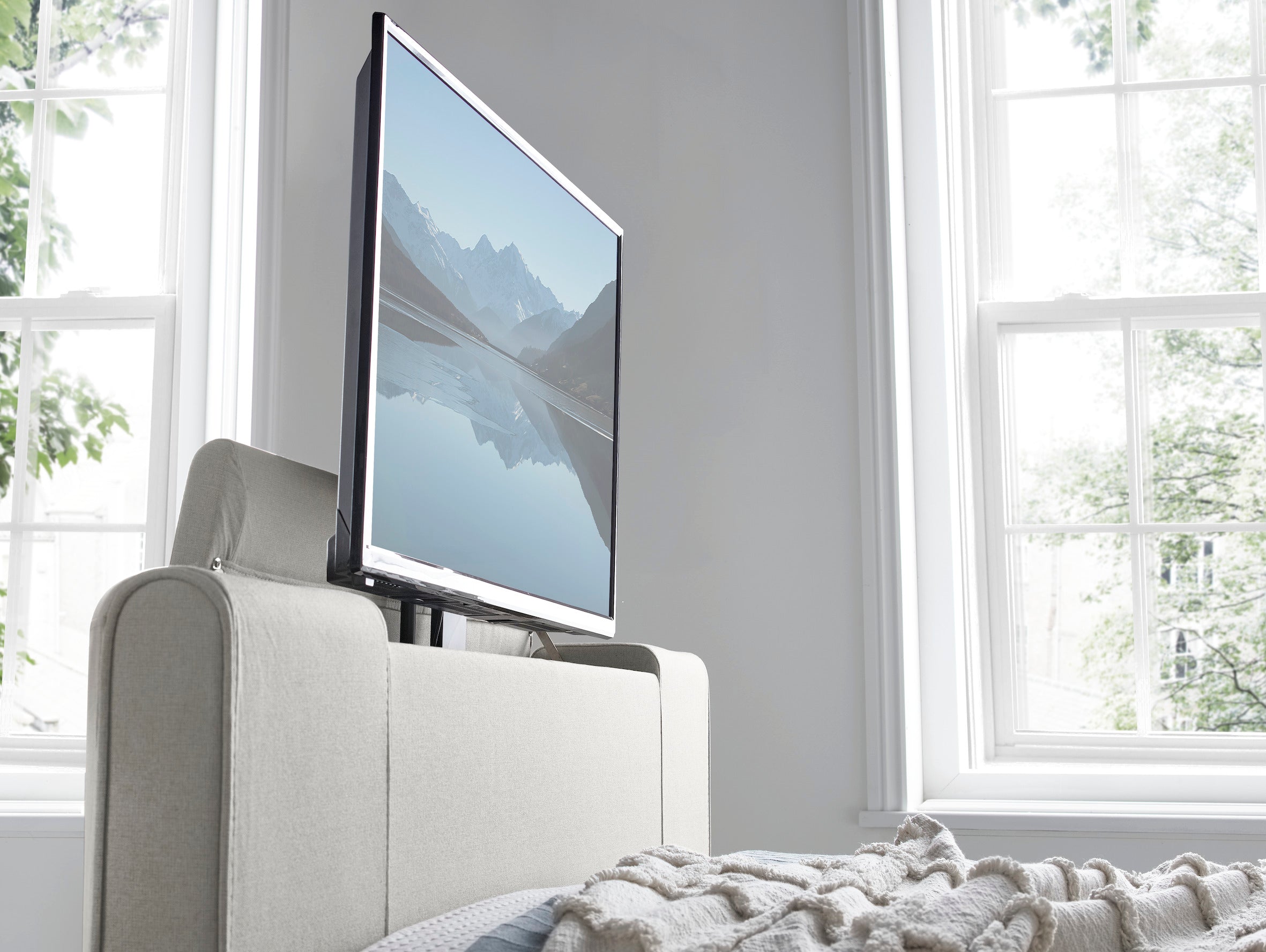 Alpha Manual TV Bed In Light Stone