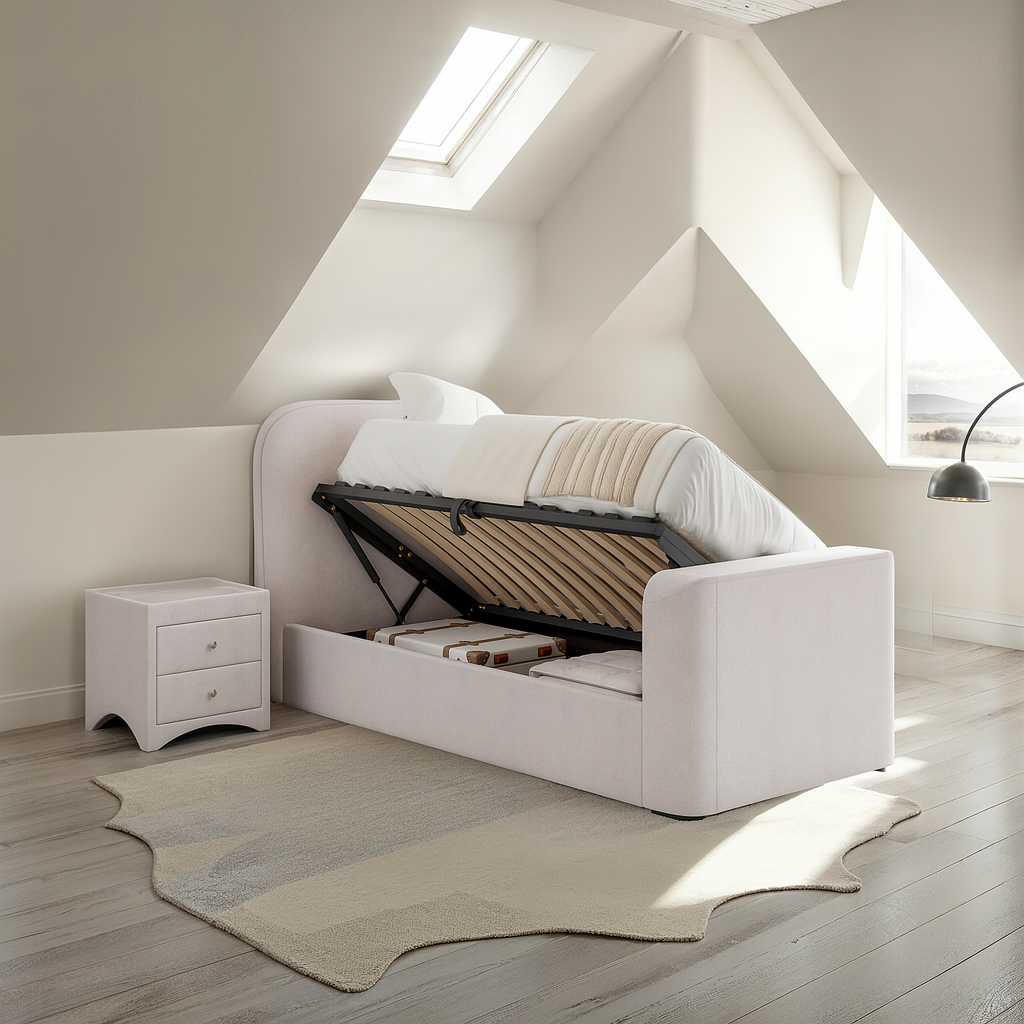 Arla Ottoman Single TV Bed in Luxury Natural Cream