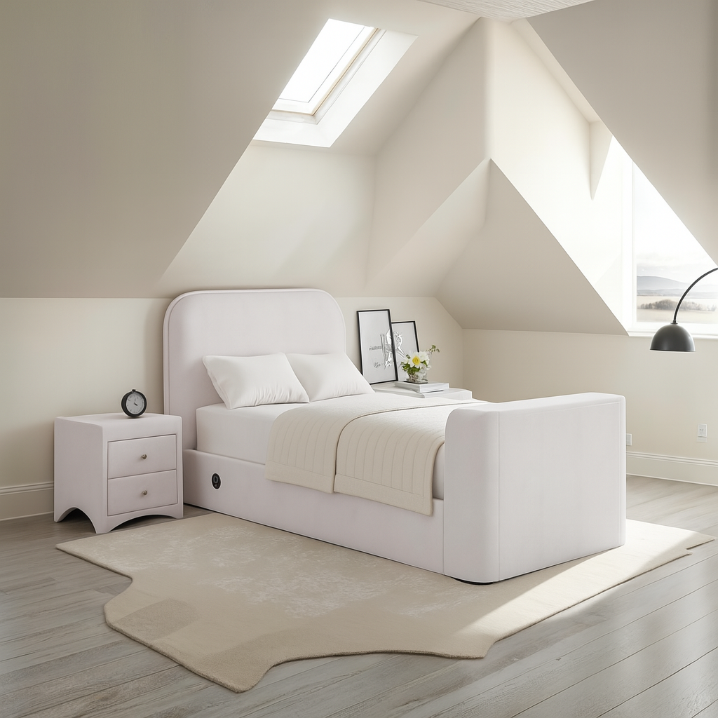 Arla Ottoman Single TV Bed in Luxury Natural Cream
