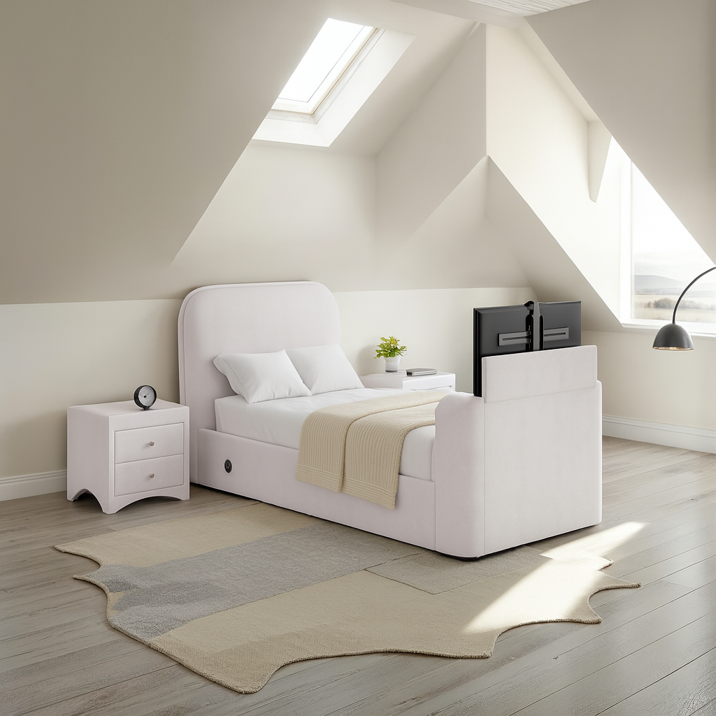 Arla Ottoman Single TV Bed in Luxury Natural Cream