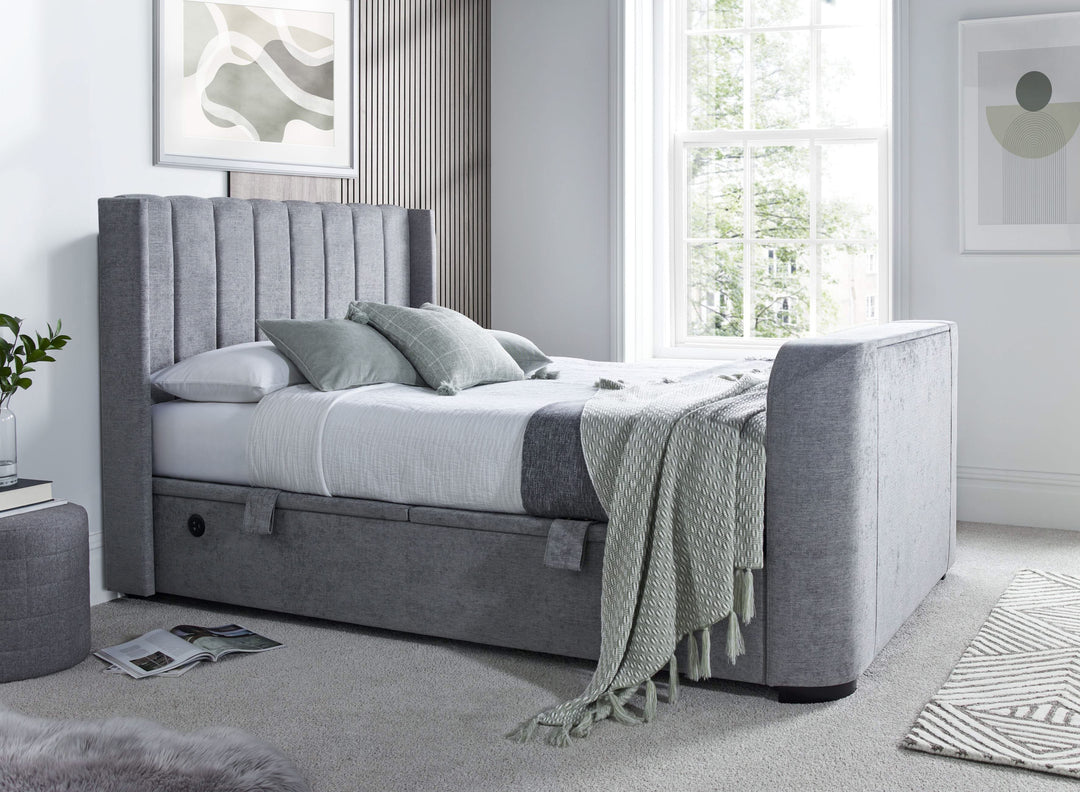 Atom II Ottoman Storage TV Bed in Grey with USB Charging