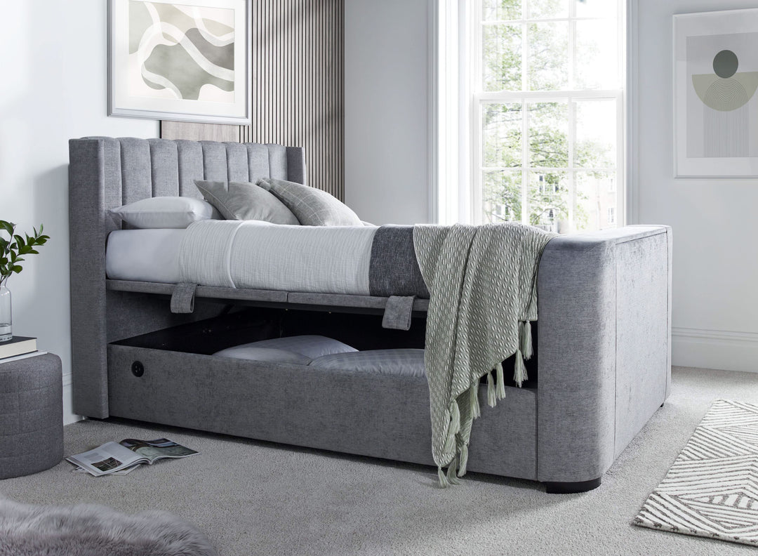 Atom II Ottoman Storage TV Bed in Grey with USB Charging