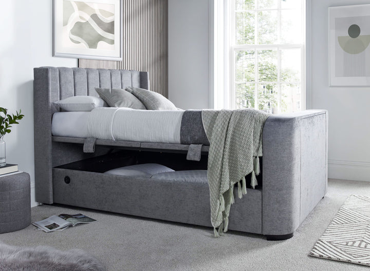 Atom II Ottoman Storage TV Bed in Grey with USB Charging