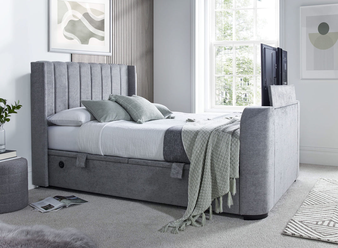 Atom II Ottoman Storage TV Bed in Grey with USB Charging
