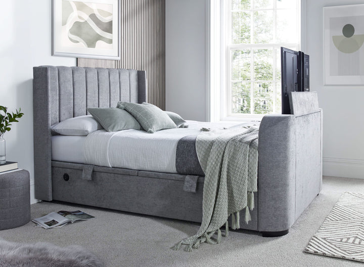Atom II Ottoman Storage TV Bed in Grey with USB Charging