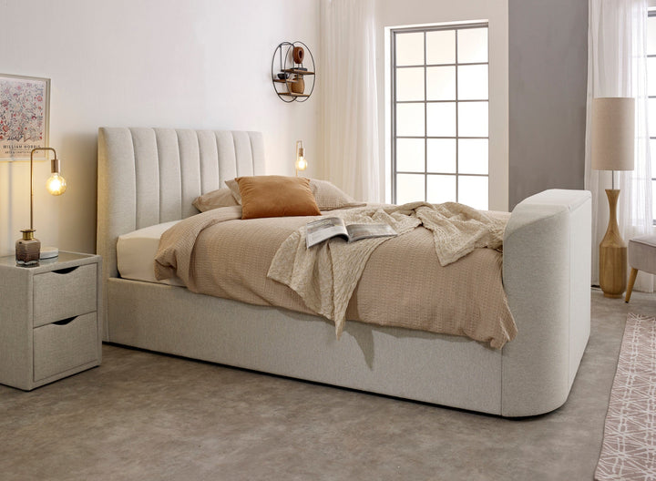 Capella TV Bed in Pebble Stone Fabric (non ottoman)