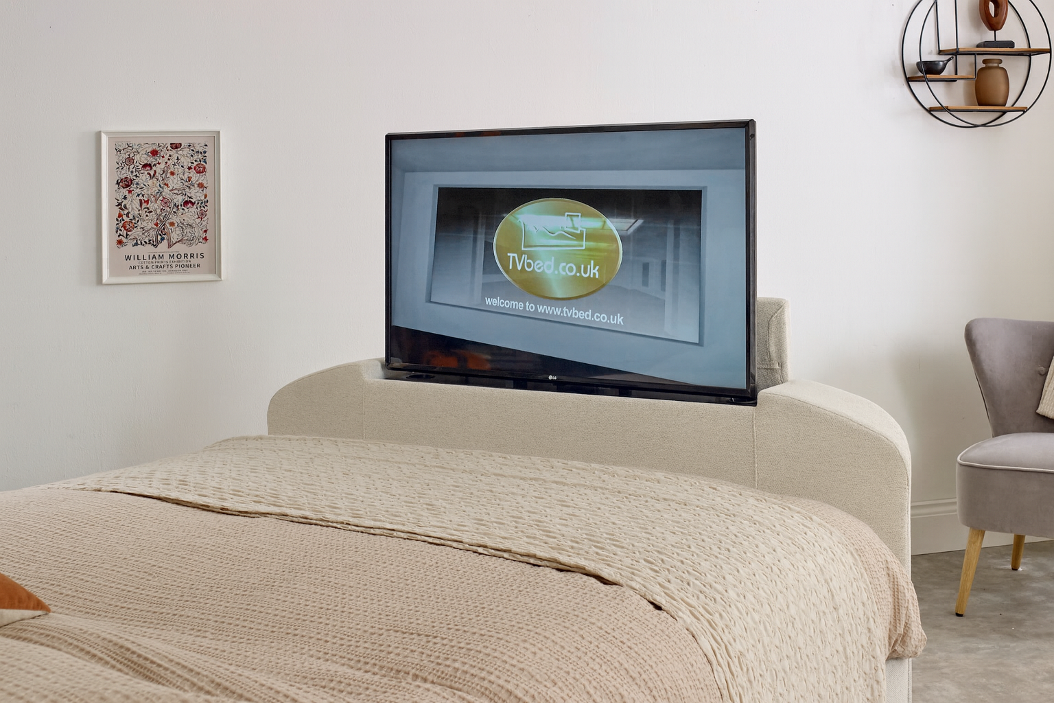 Capella TV Bed in Light Stone Fabric (non ottoman)