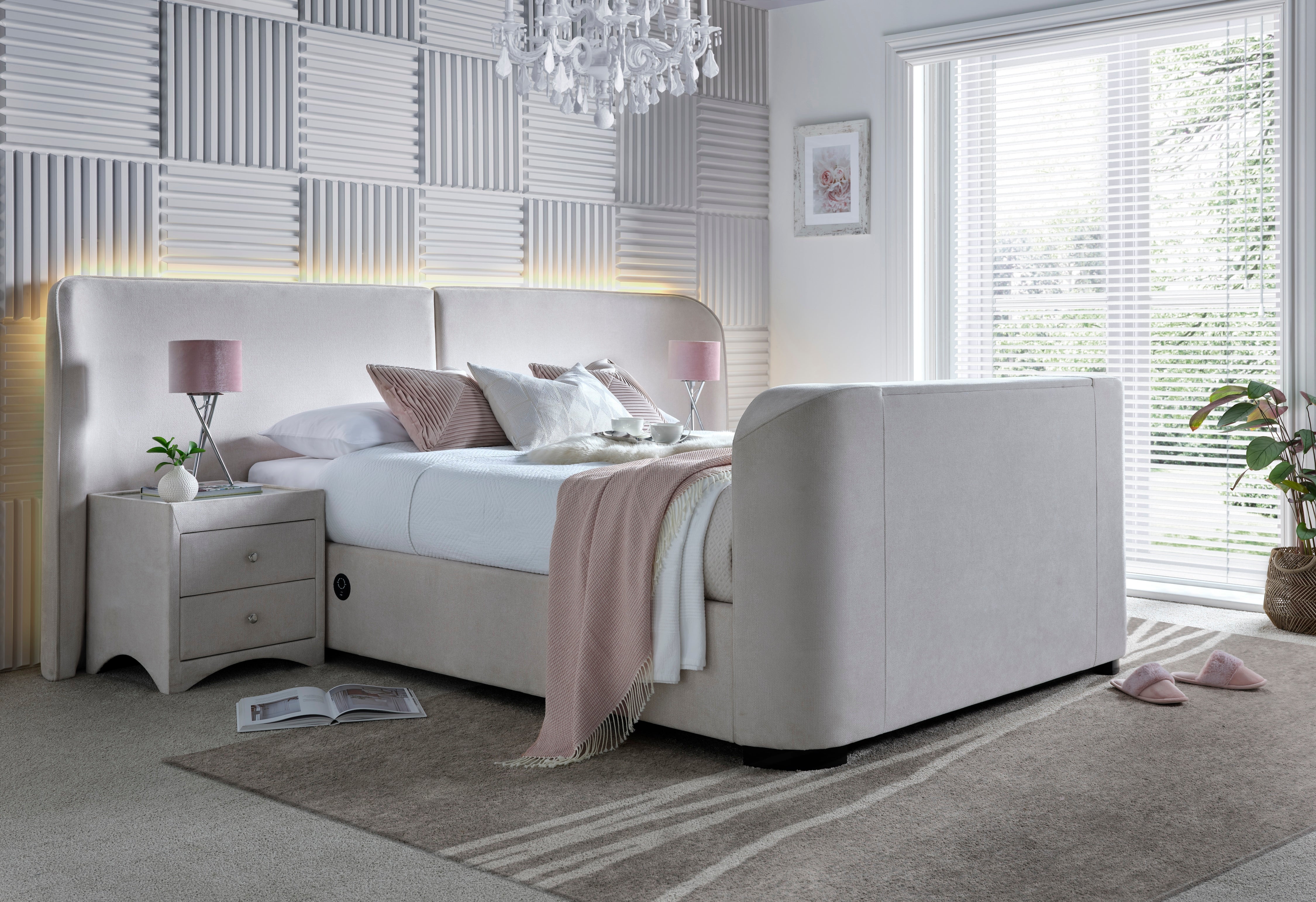 Condor Ottoman TV Bed with 2 Side Units Luxury Cream