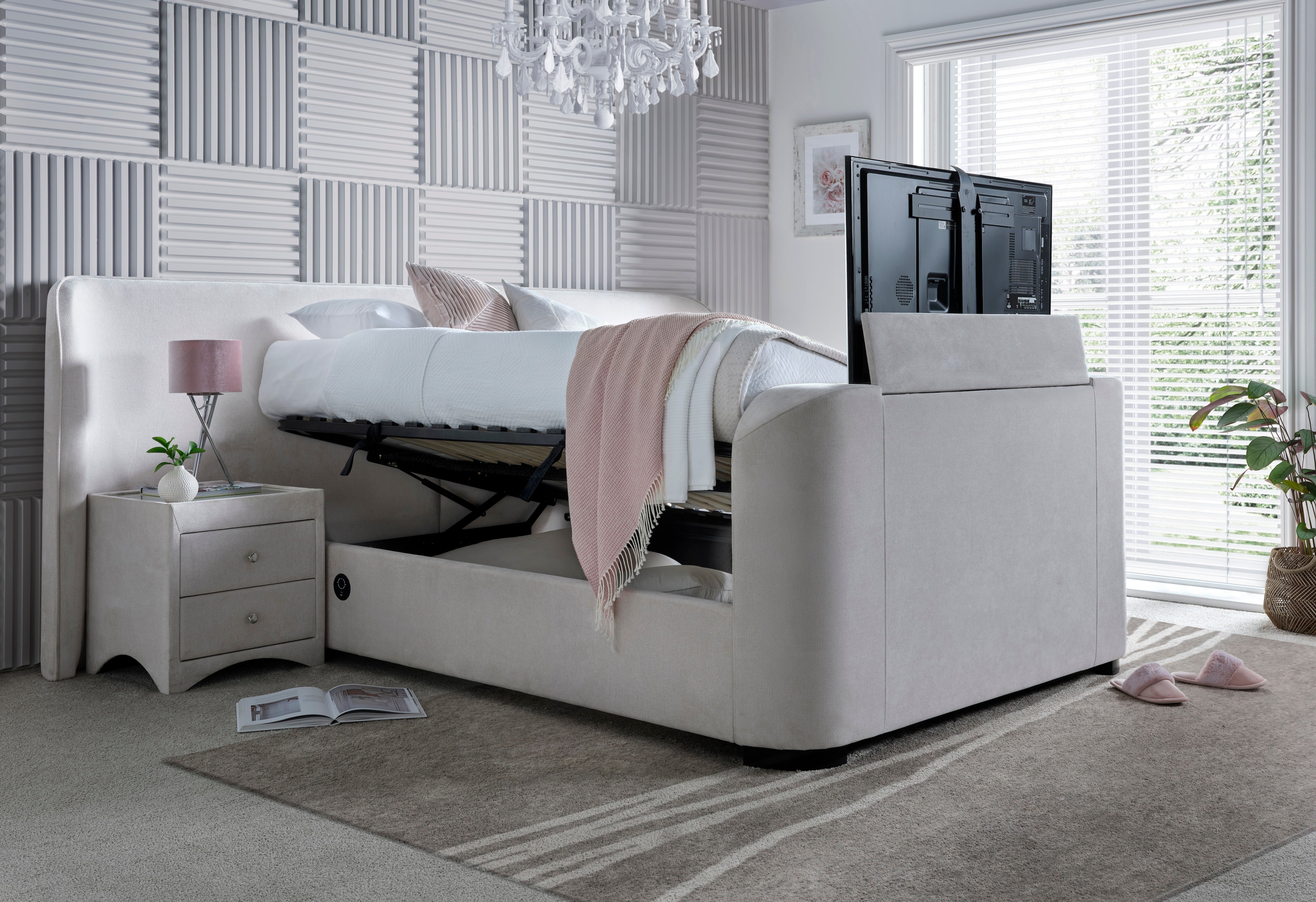 Condor Ottoman TV Bed with 2 Side Units Luxury Cream
