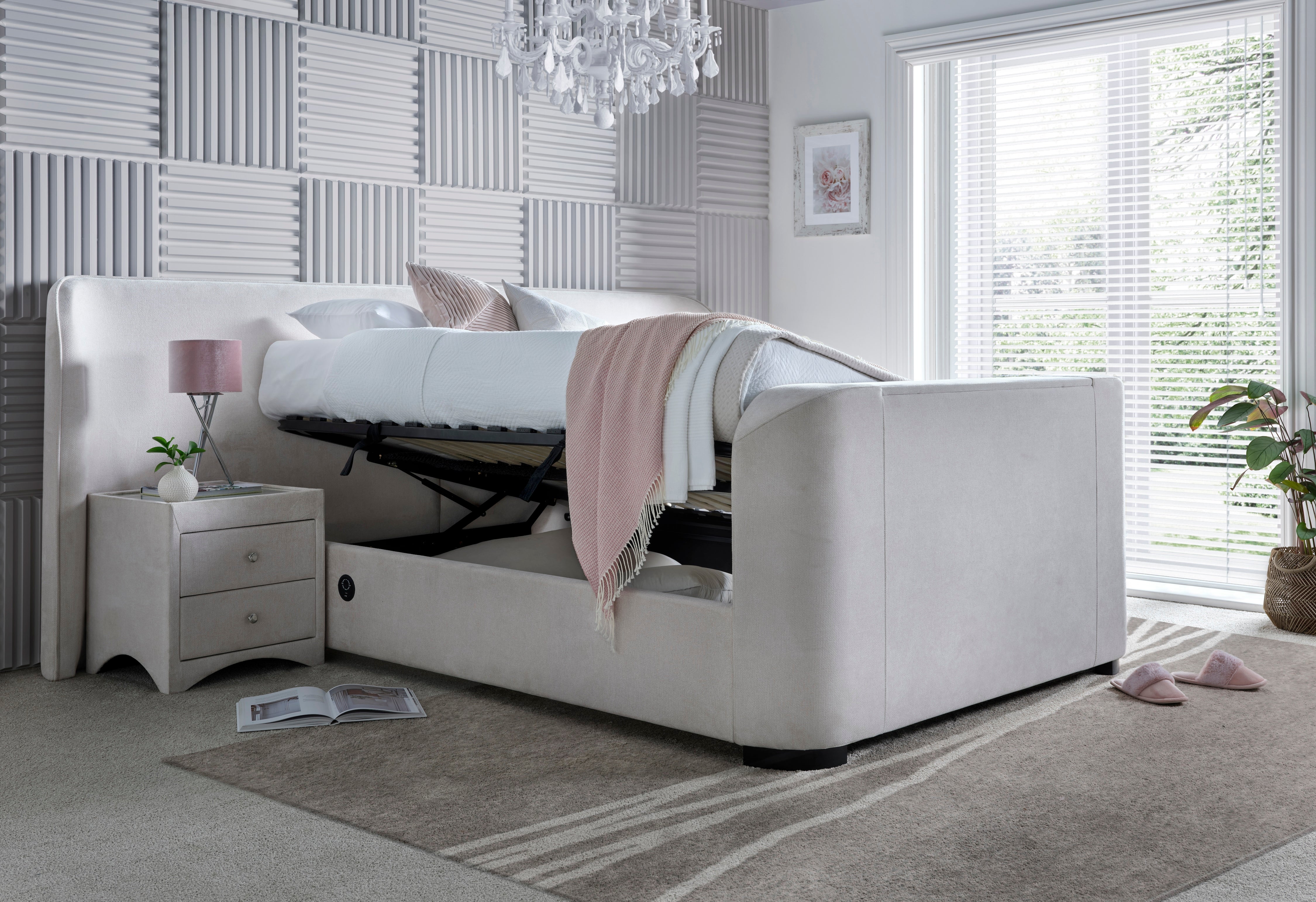 Condor Ottoman TV Bed with 2 Side Units Luxury Cream