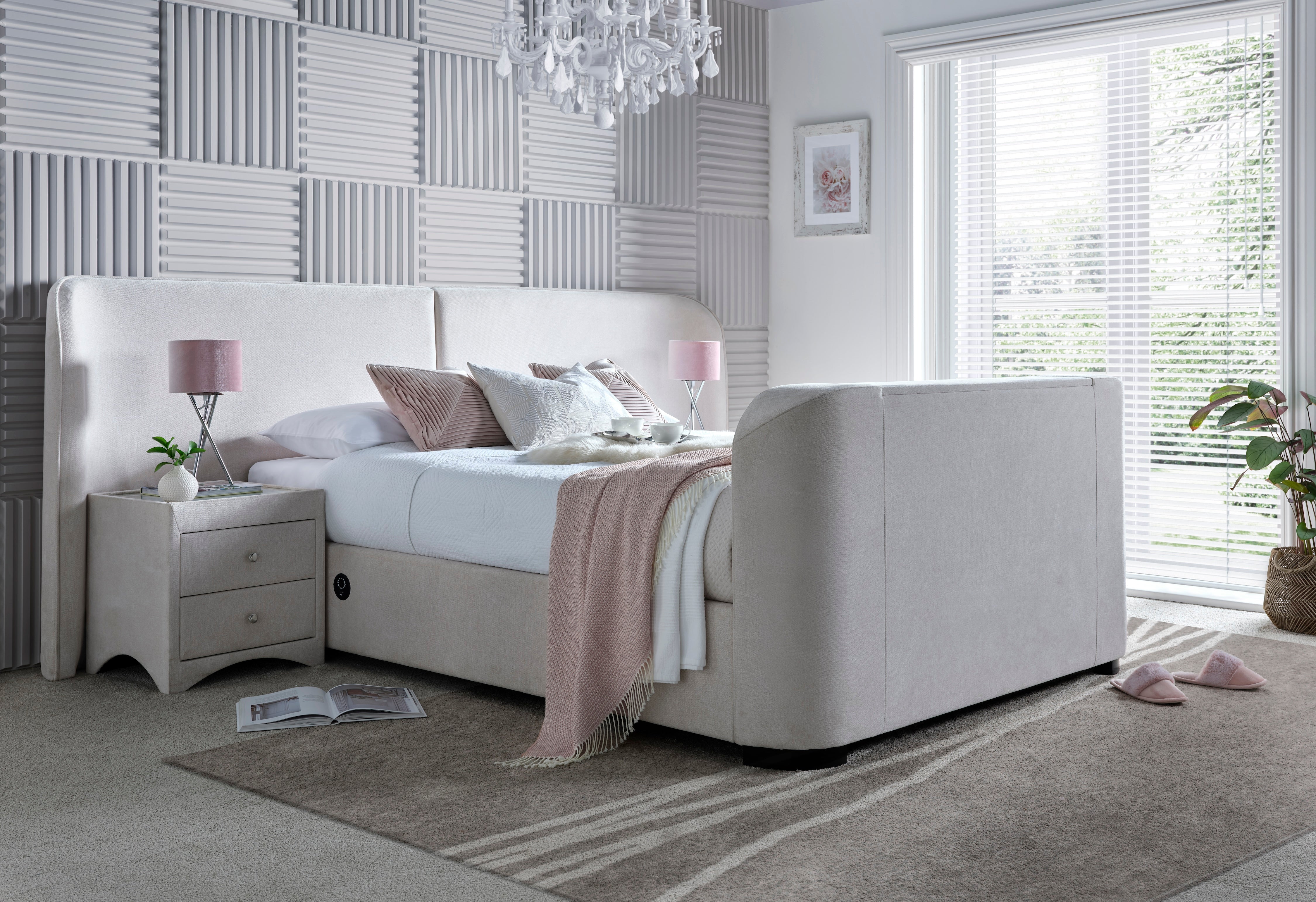 Condor Ottoman TV Bed with 2 Side Units Luxury Cream