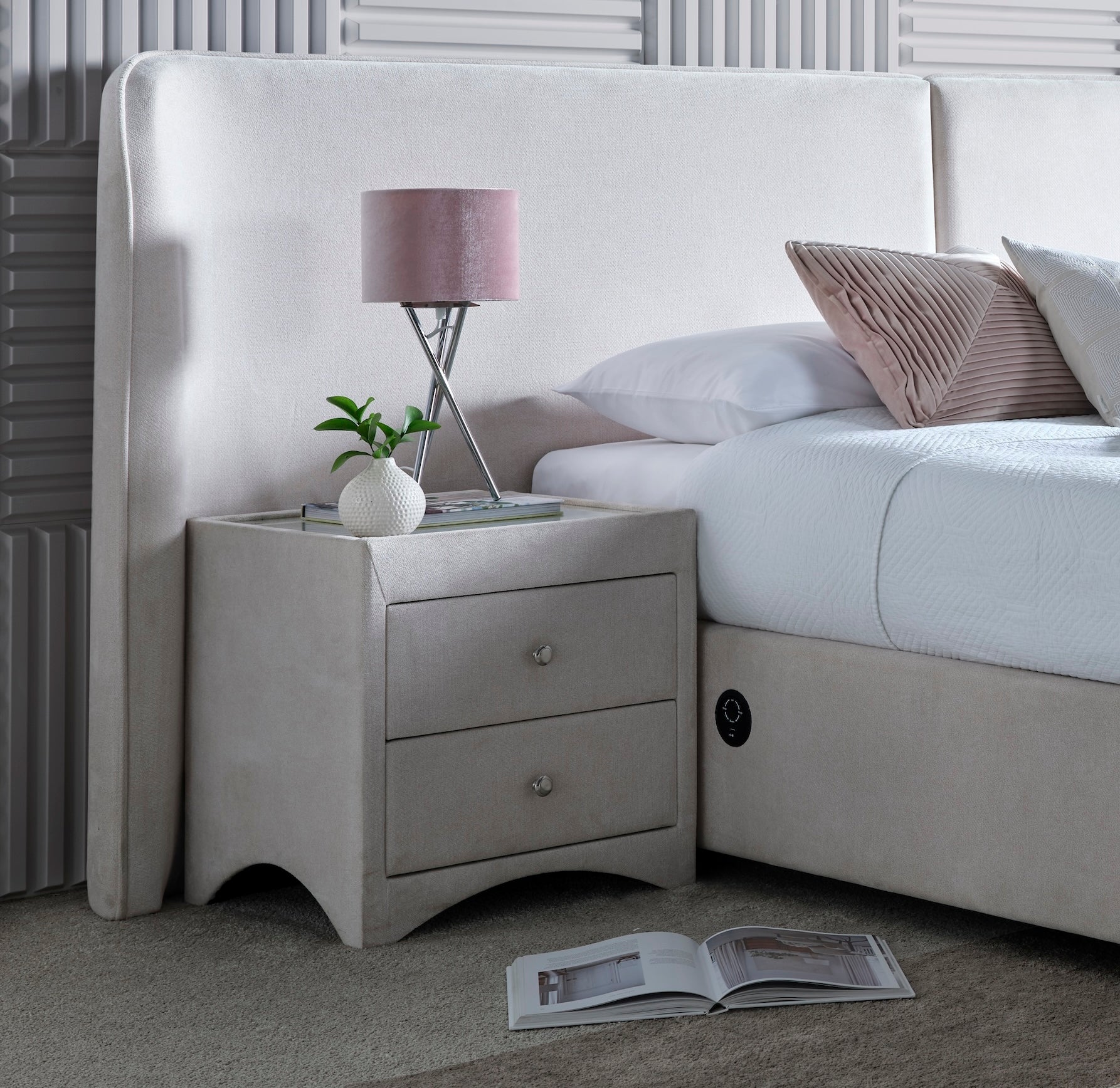 Condor Ottoman TV Bed with 2 Side Units Luxury Cream