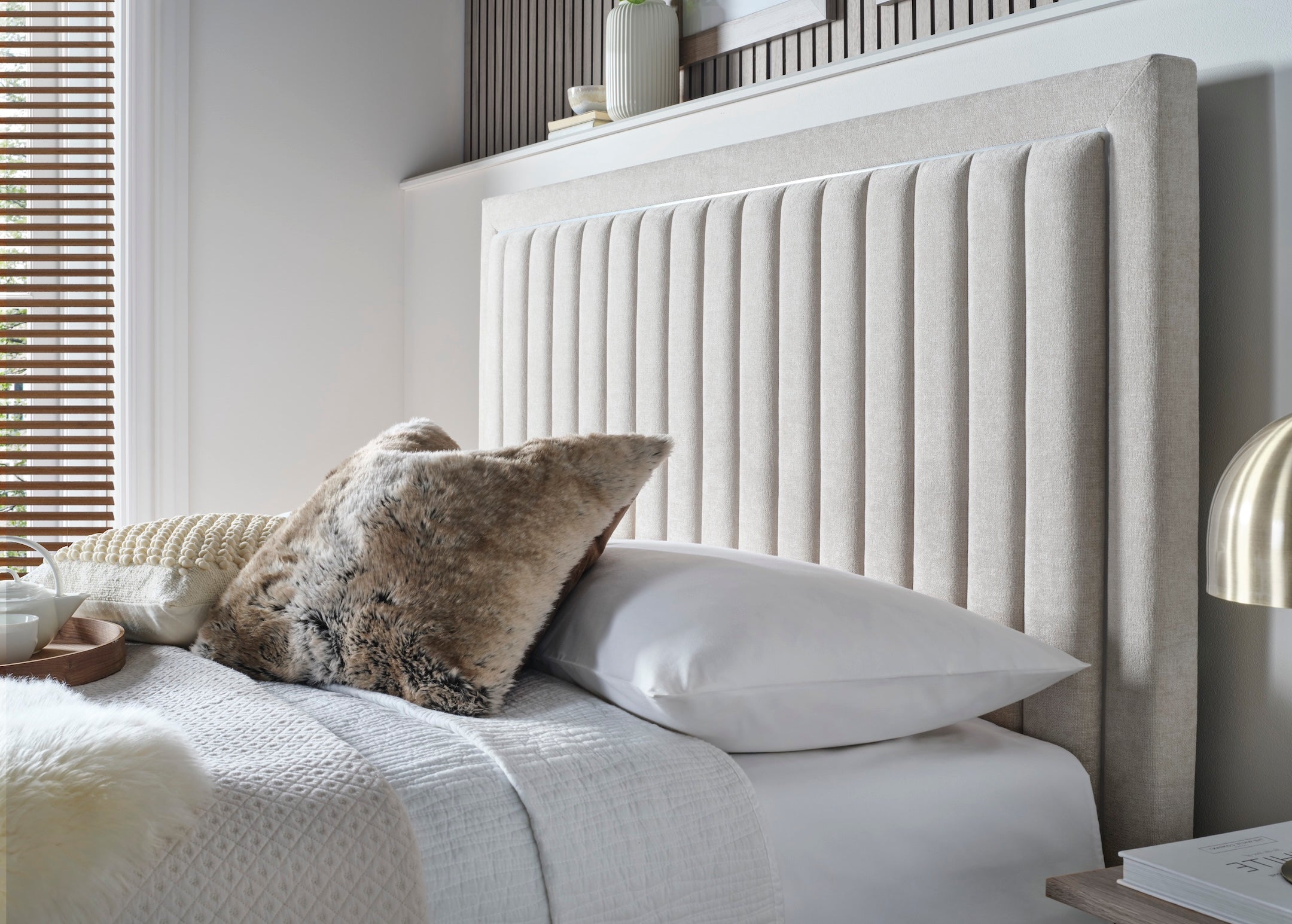 Lumas Ottoman TV Bed with Surround LED in Plush Cream