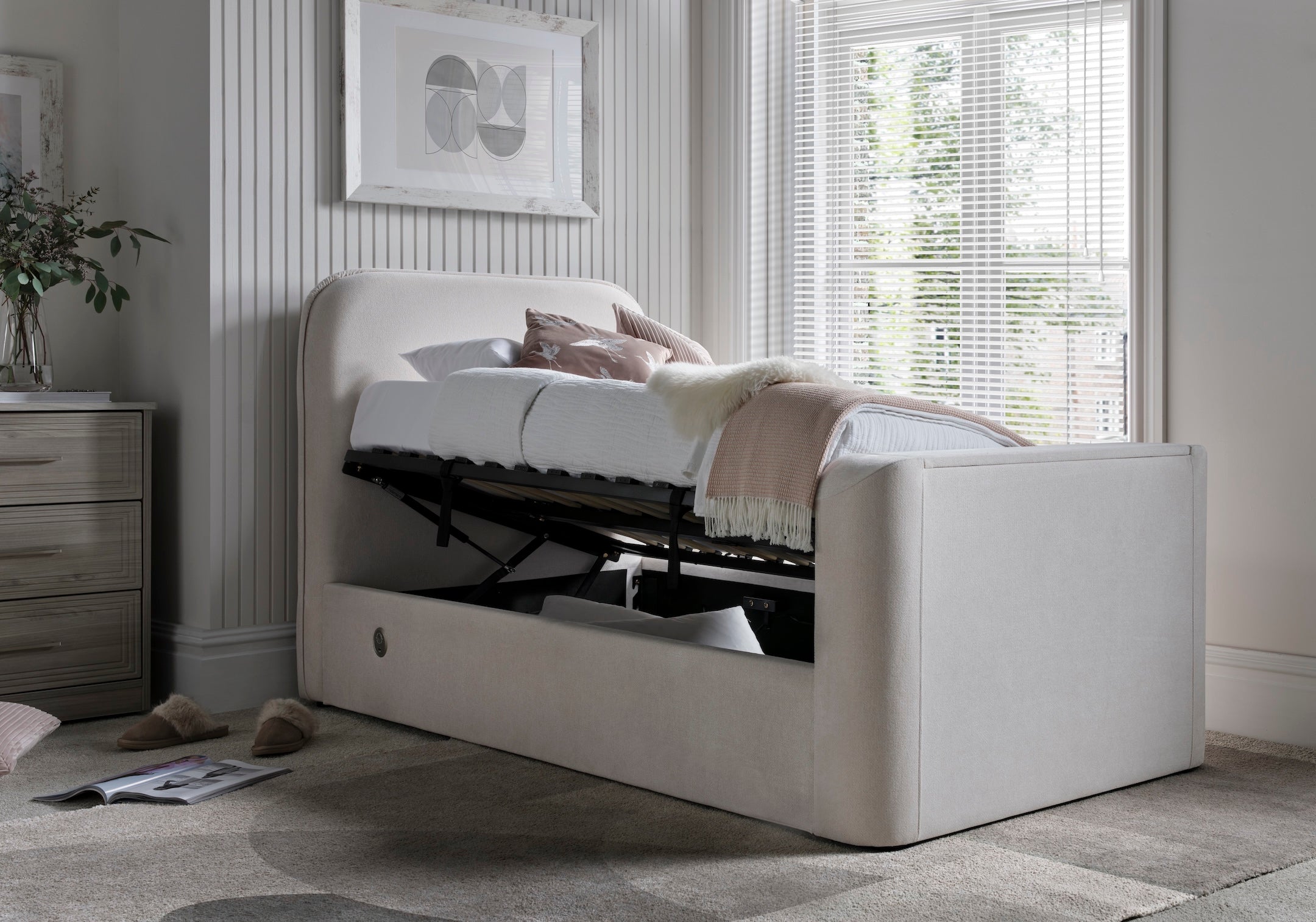 Arla Ottoman Single TV Bed in Luxury Cream