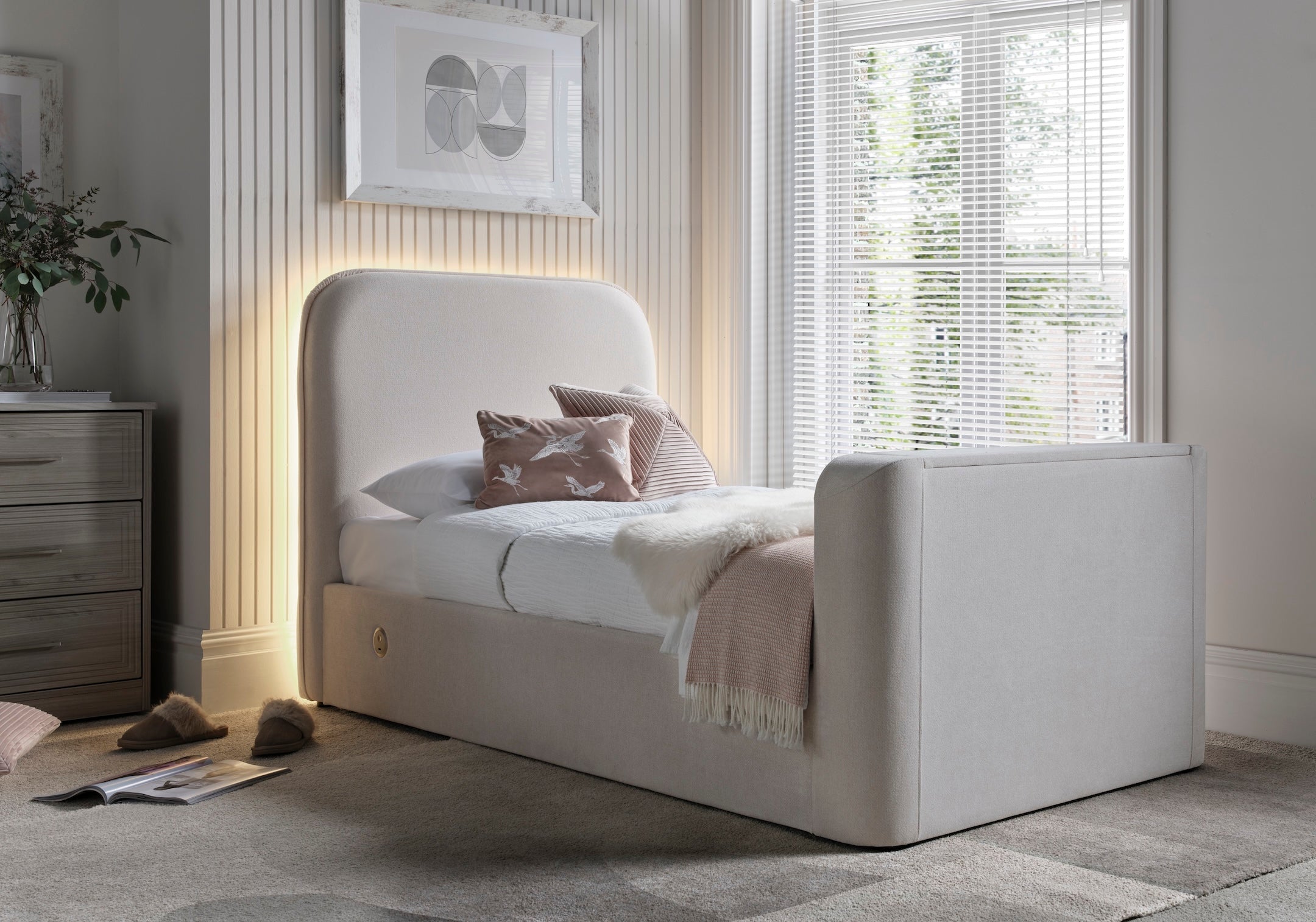 Arla Ottoman Single TV Bed in Luxury Cream