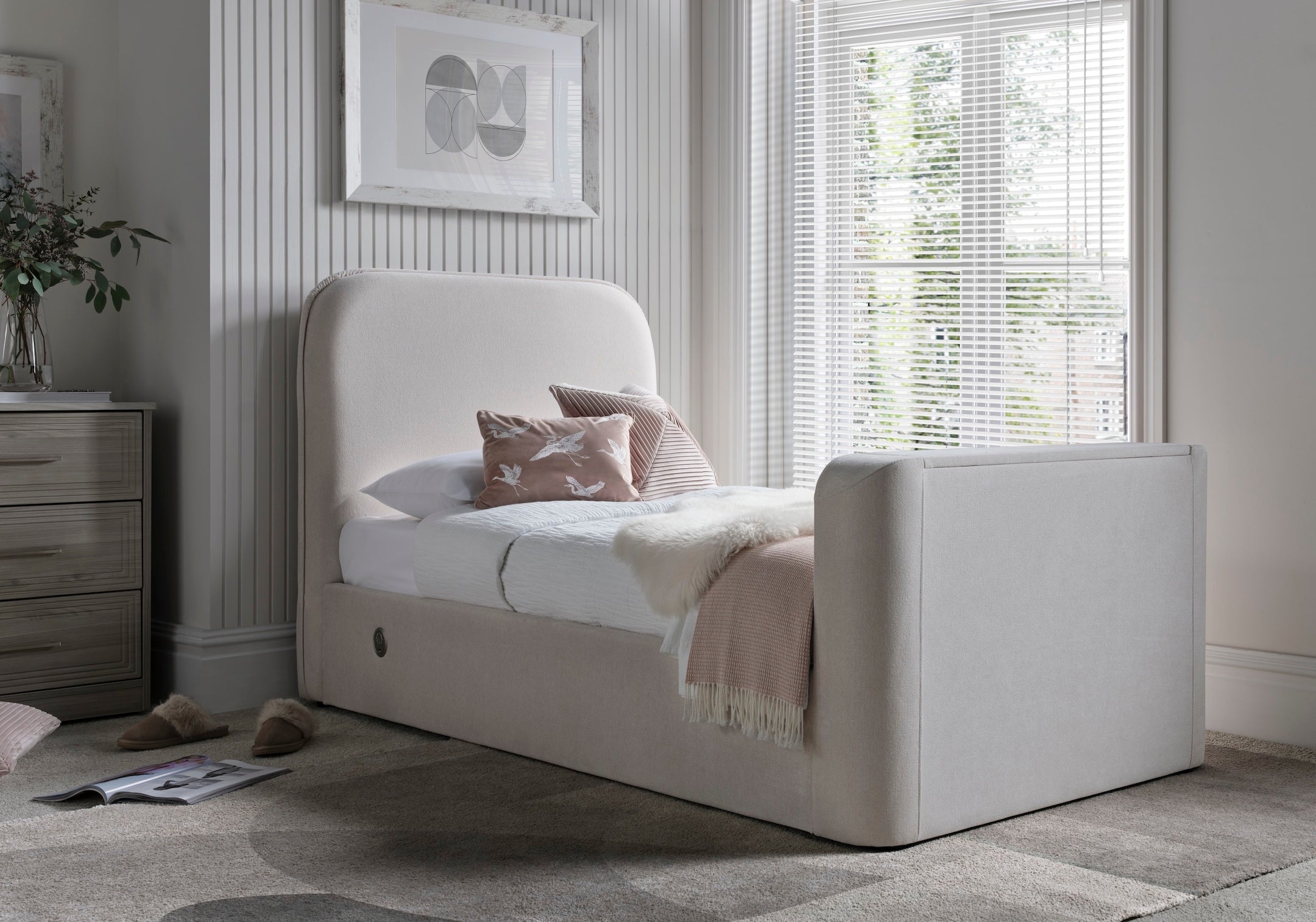Arla Ottoman Single TV Bed in Luxury Cream