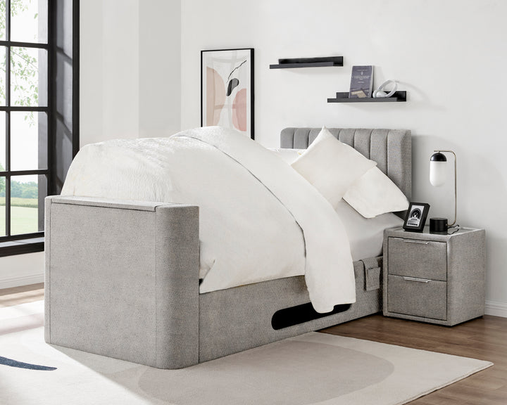 Lynx Single Ottoman TV Bed In Pebble Grey with USB Charging