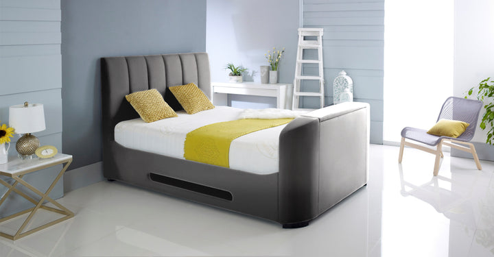 Elements III Ottoman Grey Velvet TV Bed With USB Charging